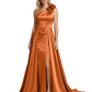 One Shoulder Sleeveless Mother of the Brides Dresses Floor Length Slit With Train