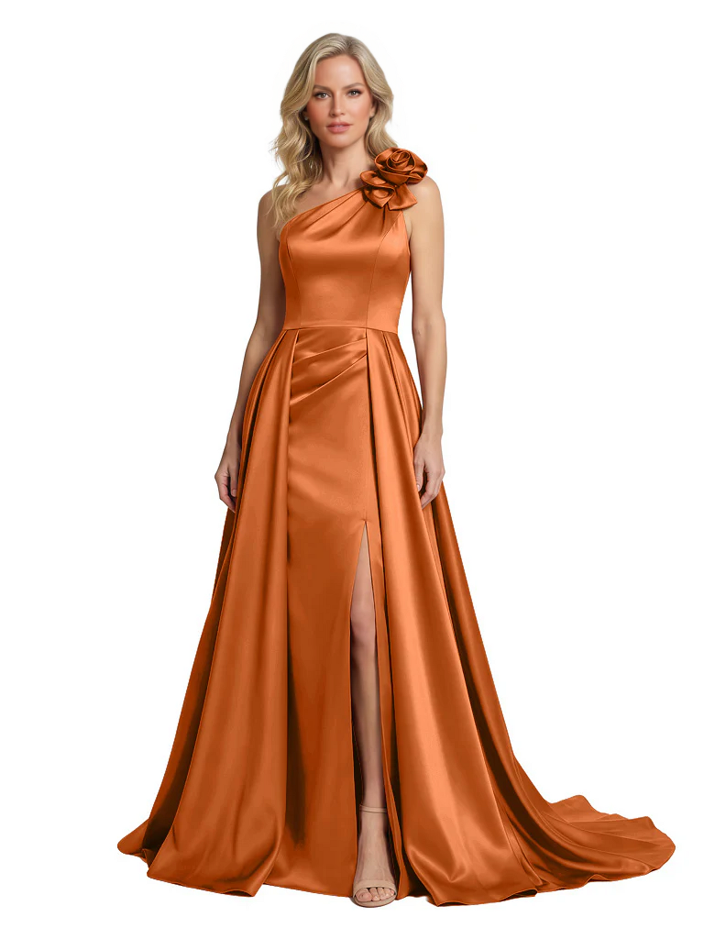 One Shoulder Sleeveless Mother of the Brides Dresses Floor Length Slit With Train