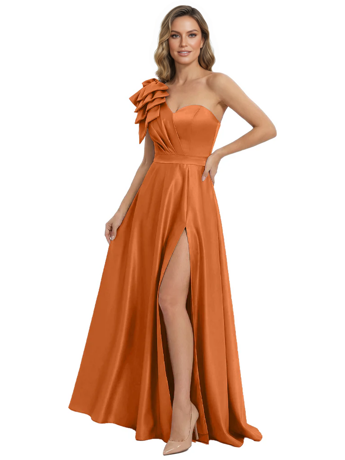 Elegant Mother of the Groom Dress A-Line Satin Formal Gown with High Slit Ruched Bodice
