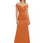 Off Shoulder Mother of the Bride Dress Beaded Waist Satin Gown Portrait Neckline