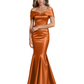 Luxury Emerald Formal Dress Off-the-Shoulder Satin Gown Trumpet Silhouette