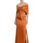 Formal Floor-Length Mother of the Bride Gown Satin Maxi Dress with Bow Neckline
