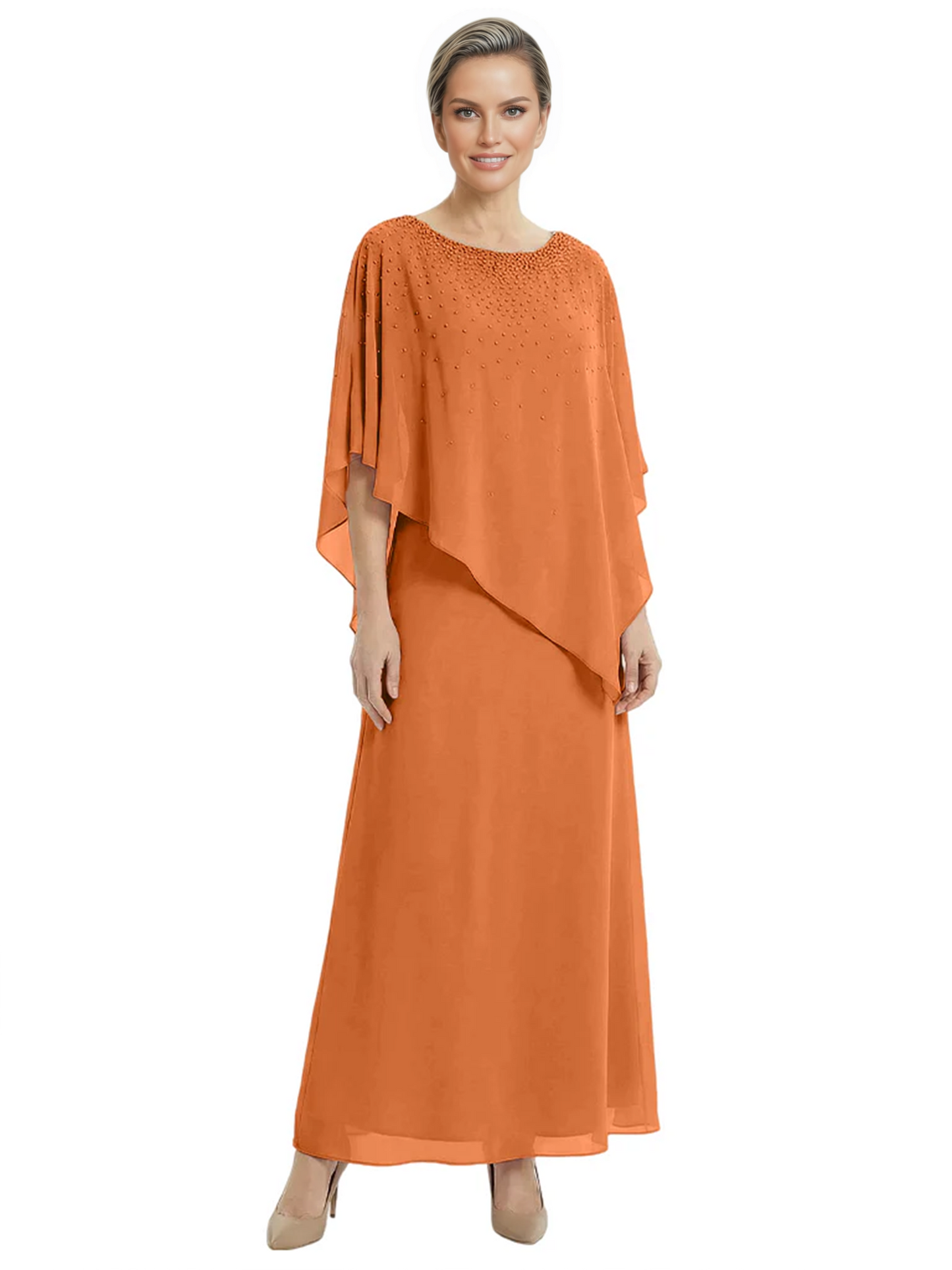 Elegant Mother of Bride Dresses Evening Gowns Trending 2026 Styles with Asymmetric Cape