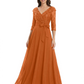 Chiffon Mother of the Bride Dress with Sequin V-Neck and Elegant Bow Sash