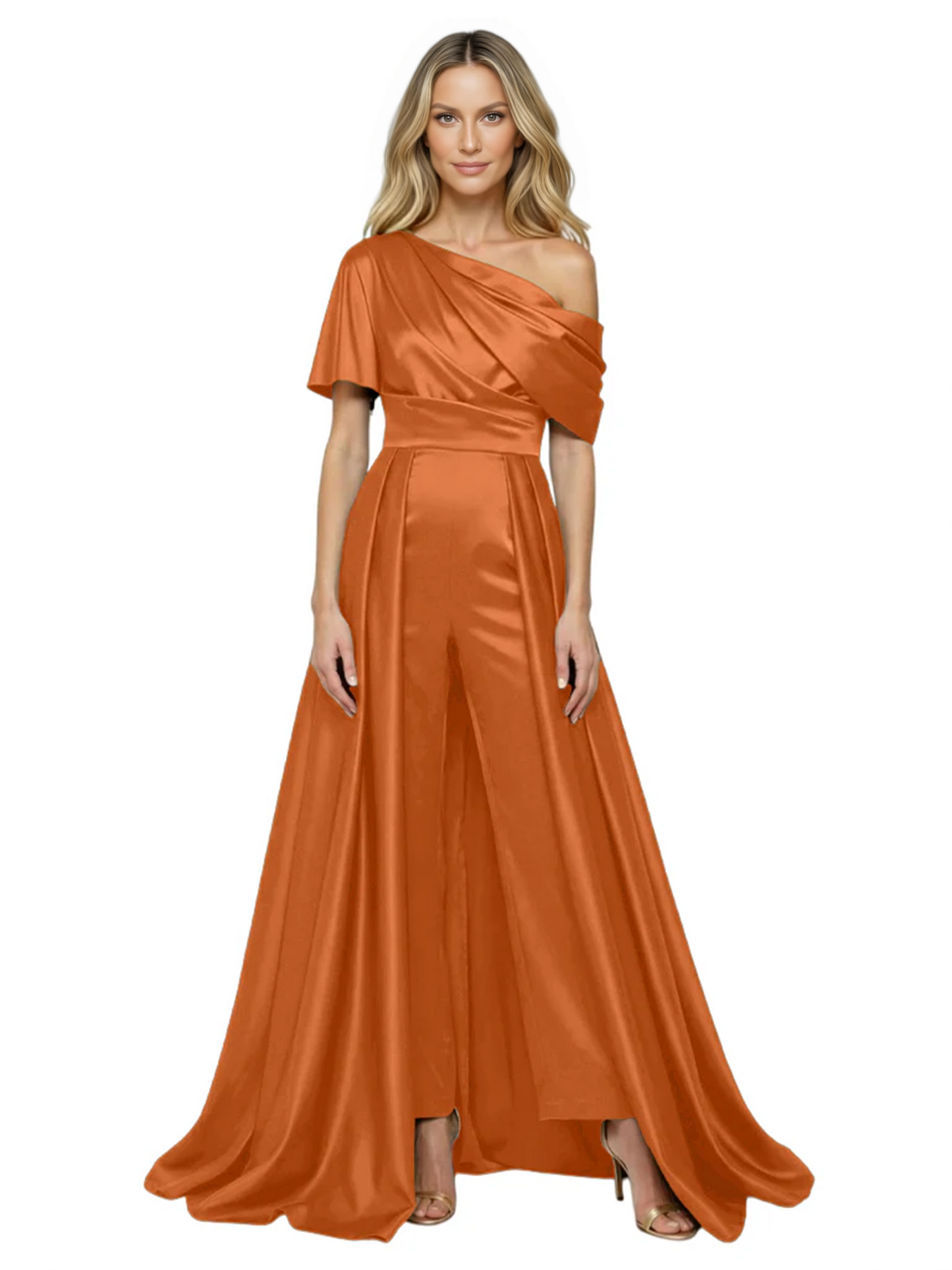 One Shoulder Mother of Bride jumpsuits Formal Gowns Floor Length Detachable Train