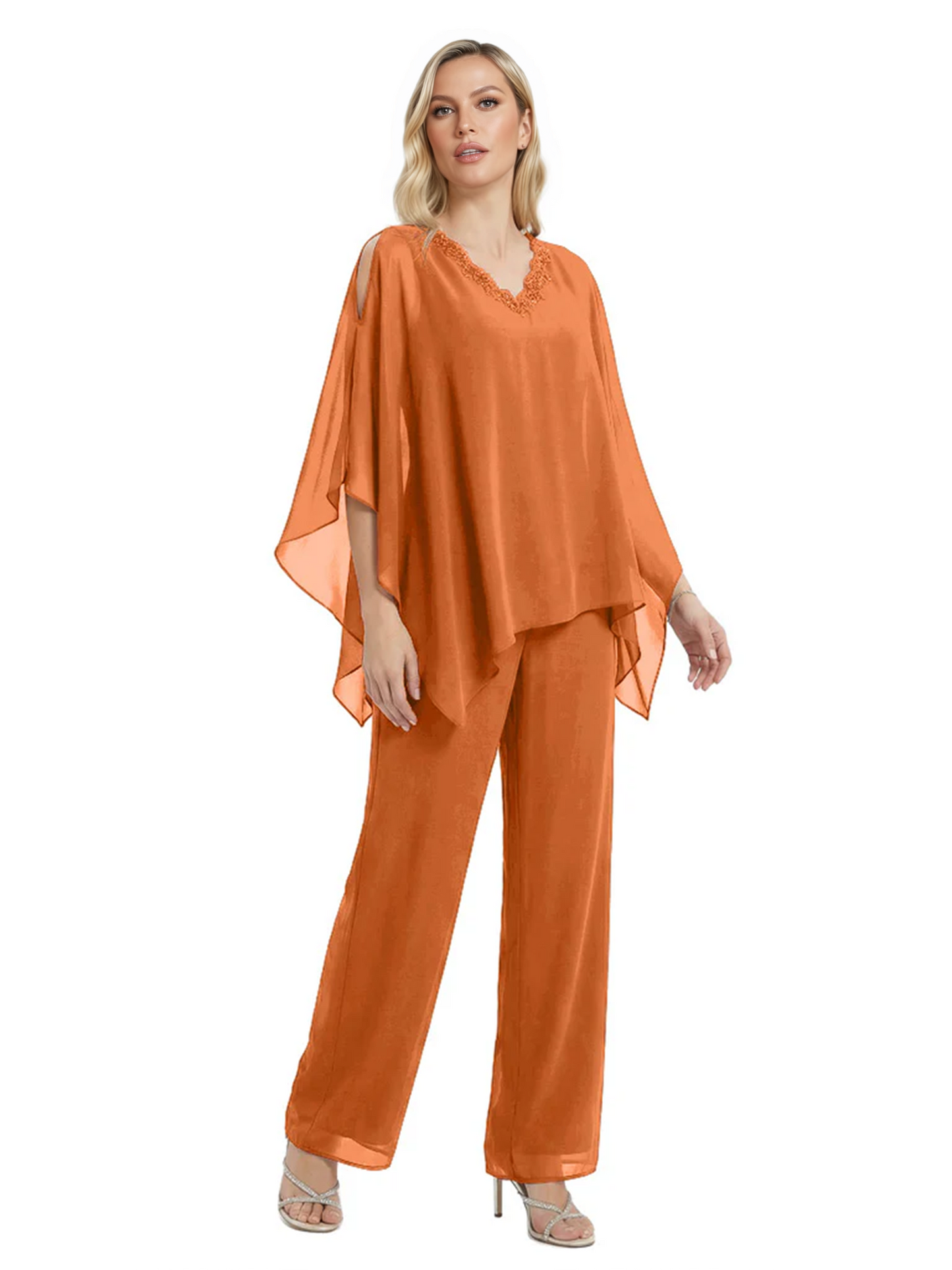 V-Neck Chiffon Mother of the Brides Dresses Plus Size Jacket Suits Wedding