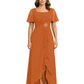 Formal High-Low Mother of the Bride Gown Sleeved Chiffon Maxi Dress Ruched Waist
