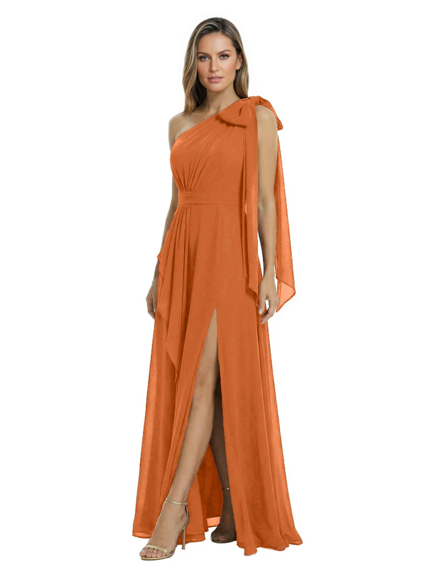 One-Shoulder Mother of the Bride Dress Chiffon Gown with Long Sash Detail