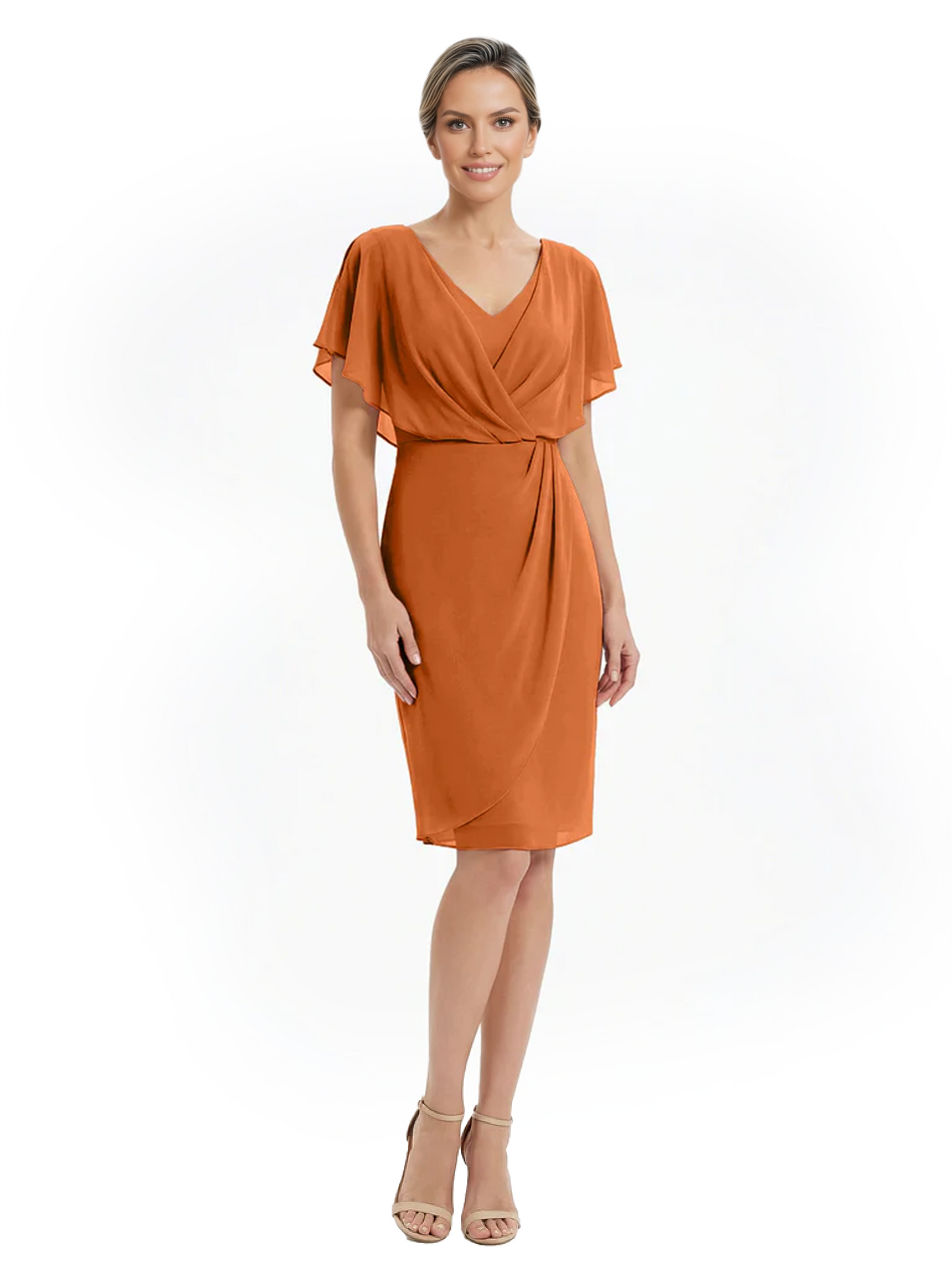 Chic Knee-Length Mother of Bride Formal Dress Slimming Chiffon Styles for Wedding Guest