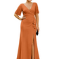 Elegant Evening Gown Trending V-Neck & Ruffle Detail Mother of Bride Outfits Slit