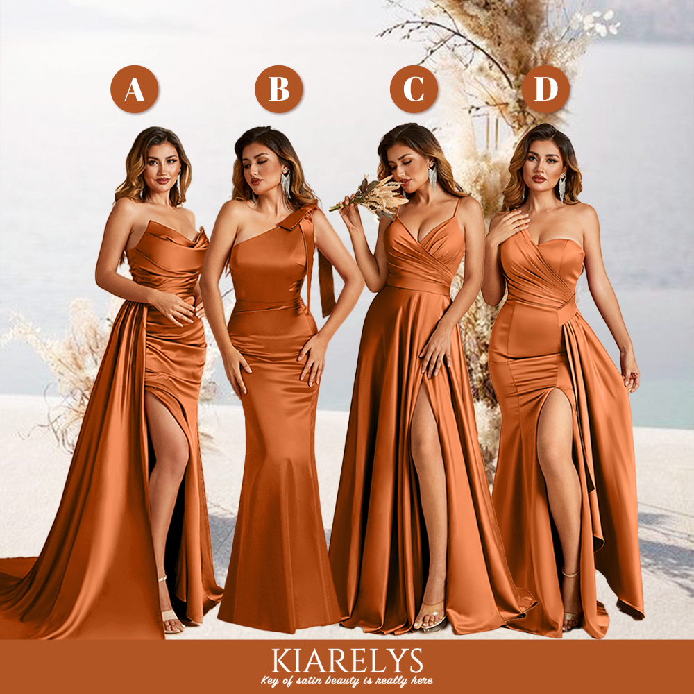 Burnt Orange Mismatched Sexy Silky Satin Mermaid Long Bridesmaid Dresses Online