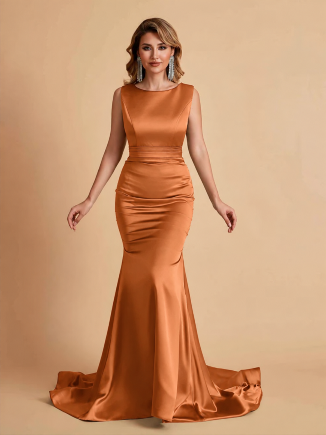 Elegant Satin Sleeveless Pleats Mermaid Bridesmaid Dresses Floor Length