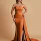 Simple Soft Satin Mermaid Strapless Floor-Length Mermaid Bridesmaid Dresses