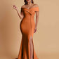 Elegant Soft Satin Mermaid Off Shoulder Side Slit Floor-Length Bridesmaid Dresses