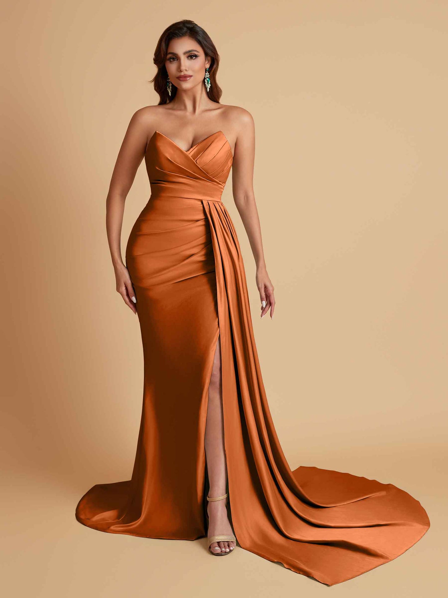 Sexy Soft Satin Mermaid V-neck Floor-Length Mermaid Bridesmaid Dresses