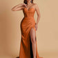 Elegant Soft Satin Mermaid V-neck Side Slit Floor-Length Bridesmaid Dresses Online