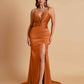 Sexy Soft Satin V-neck Spaghetti Strap Side-Slit Mermaid Bridesmaid Dresses