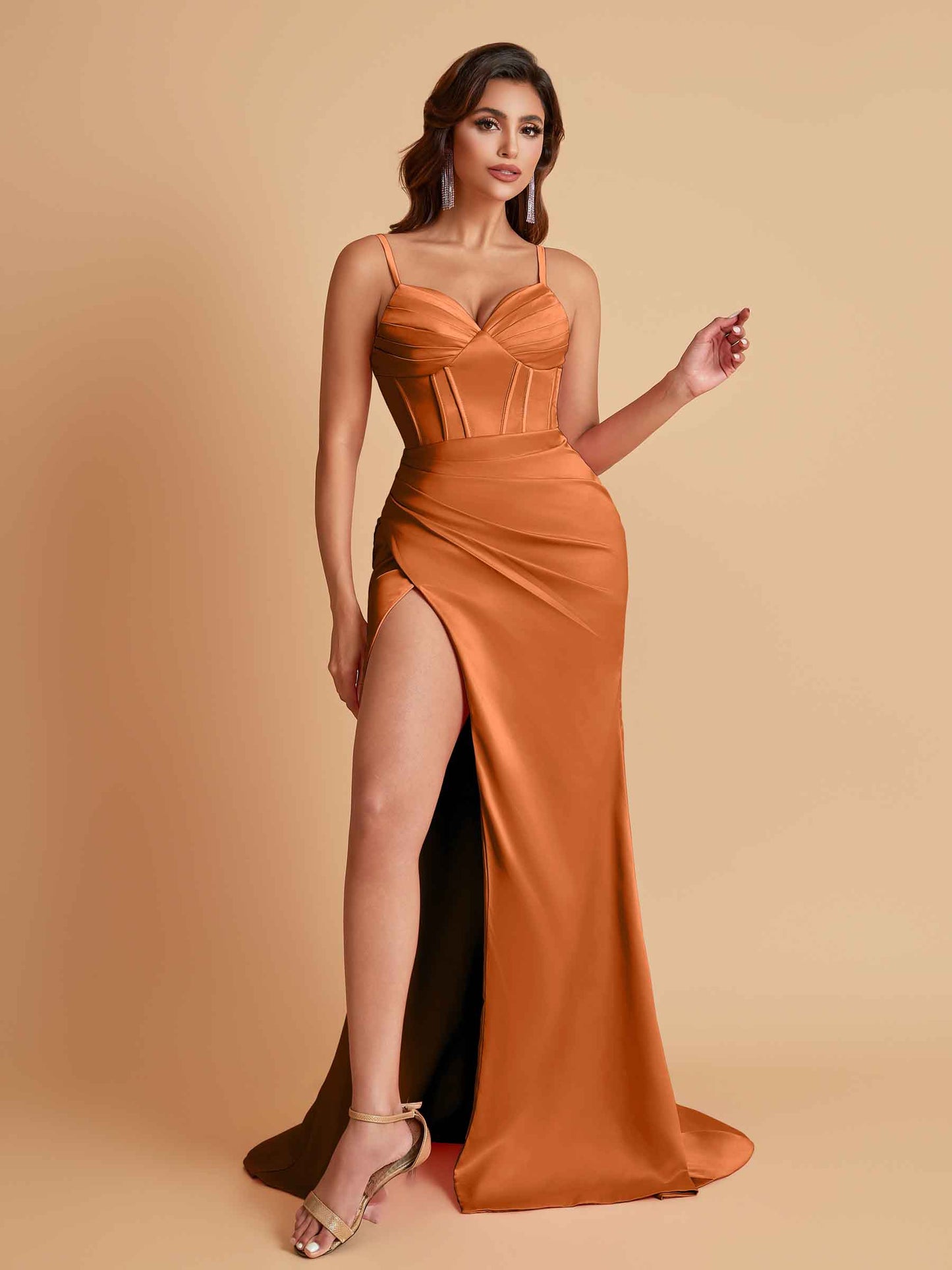 Simple Soft Satin Mermaid V-neck Floor-Length Mermaid Bridesmaid Dresses