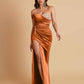 Sexy Soft Satin Mermaid One Shoulder Side Slit Floor-Length Mermaid Bridesmaid Dresses