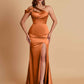 Elegant Soft Satin Sweetheart One Shoulder Side-Slit Mermaid Bridesmaid Dresses