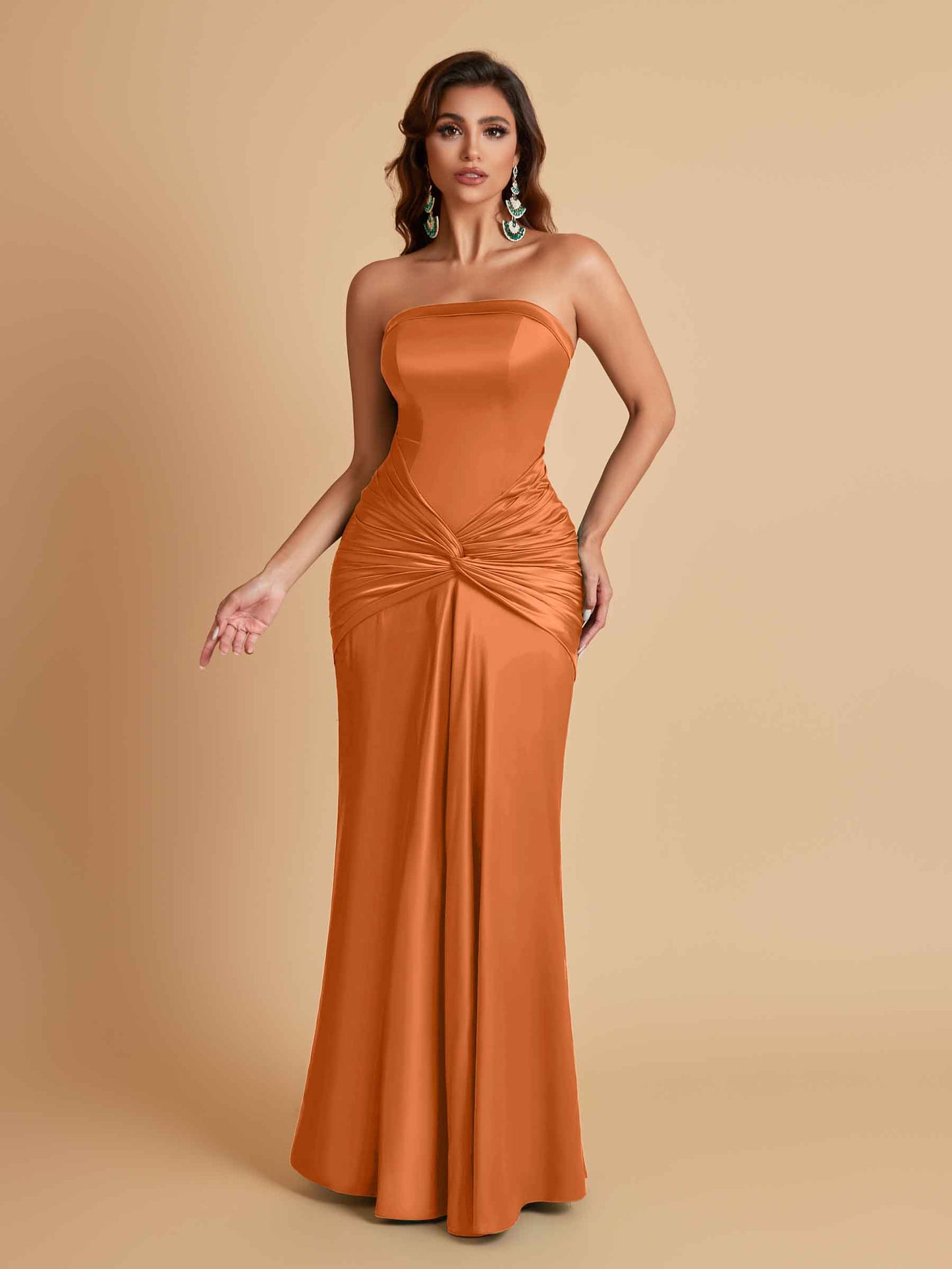 Sexy Soft Satin Mermaid Strapless Floor-Length Mermaid Bridesmaid Dresses