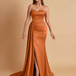 Elegant Soft Satin Sweetheart Strapless Side-Slit Mermaid Bridesmaid Dresses