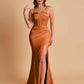 Sexy Soft Satin Mermaid Spaghetti Straps Side Slit Floor-Length Bridesmaid Dresses