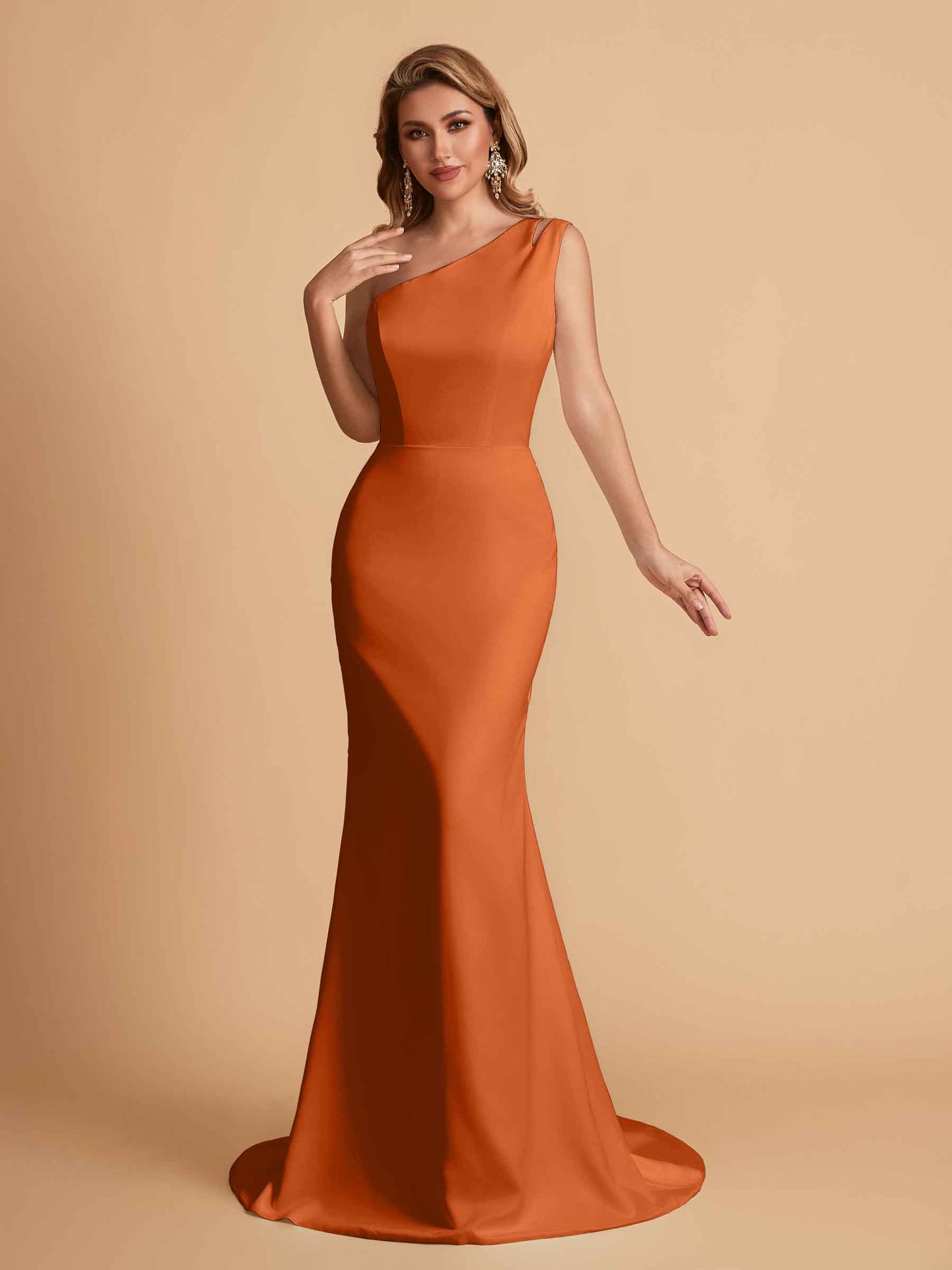 Elegant Satin One Shoulder Mermaid Side Slit Floor Length Bridesmaid Dresses