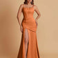 Sexy Soft Satin Mermaid Spaghetti Straps Side Slit Floor-Length Bridesmaid Dresses