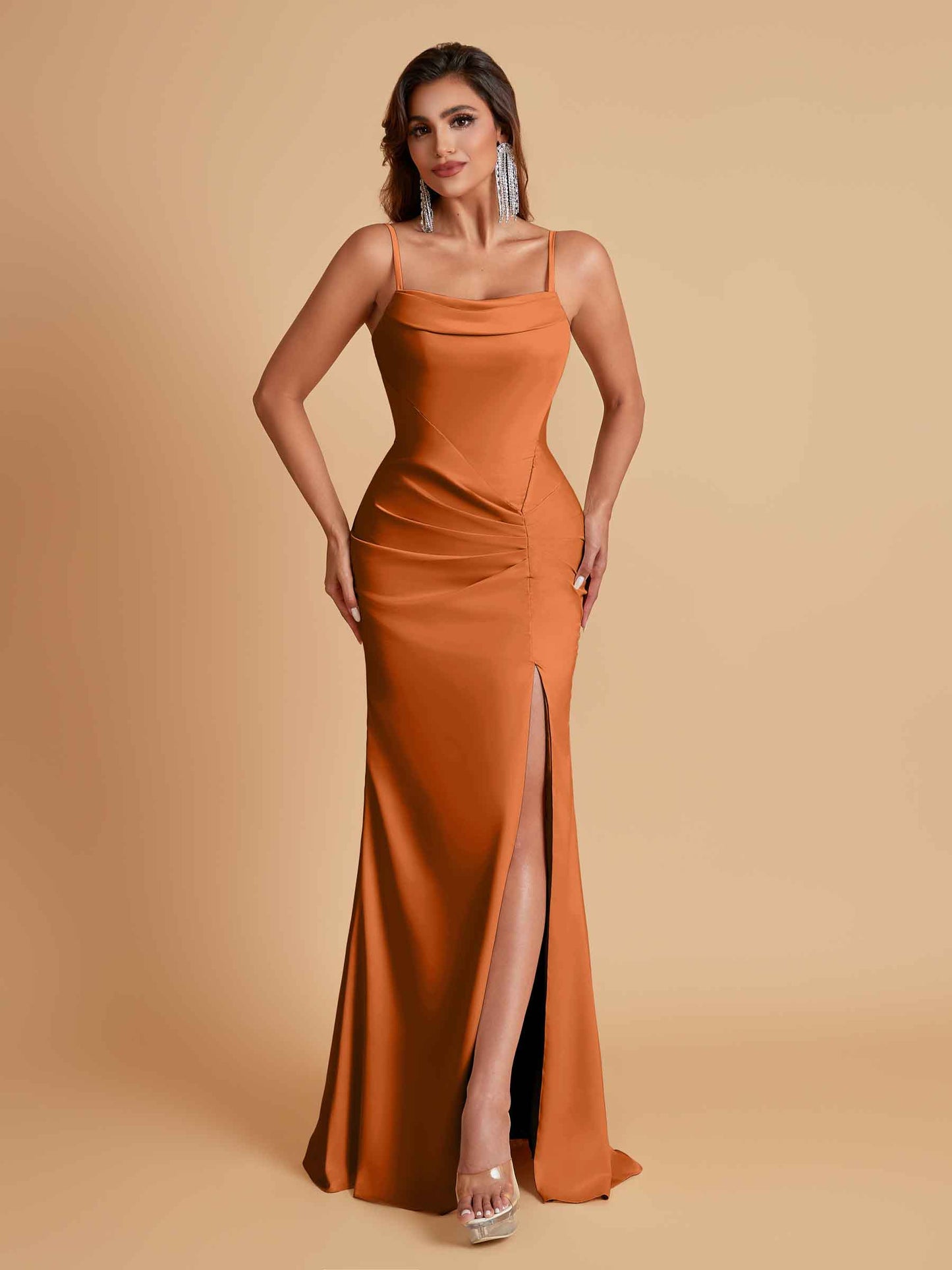 Gorgeous Spaghetti Straps Soft Satin Side Slit Floor-Length Mermaid Bridesmaid Dresses