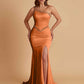 Sexy Soft Satin Mermaid One Shoulder Side Slit Beading Floor-Length Bridesmaid Dresses Online