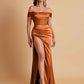 Sexy Off the Shoulder Soft Satin Side Slit Floor-Length Mermaid Bridesmaid Dresses