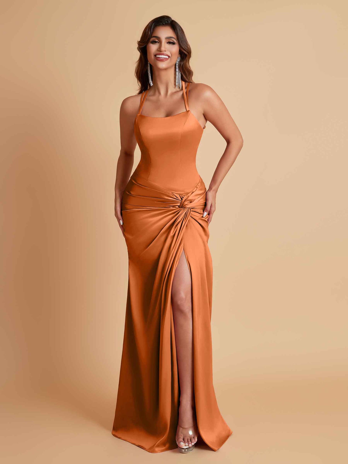 Gorgeous Square Criss Cross Soft Satin Side Slit Floor-Length Mermaid Bridesmaid Dresses