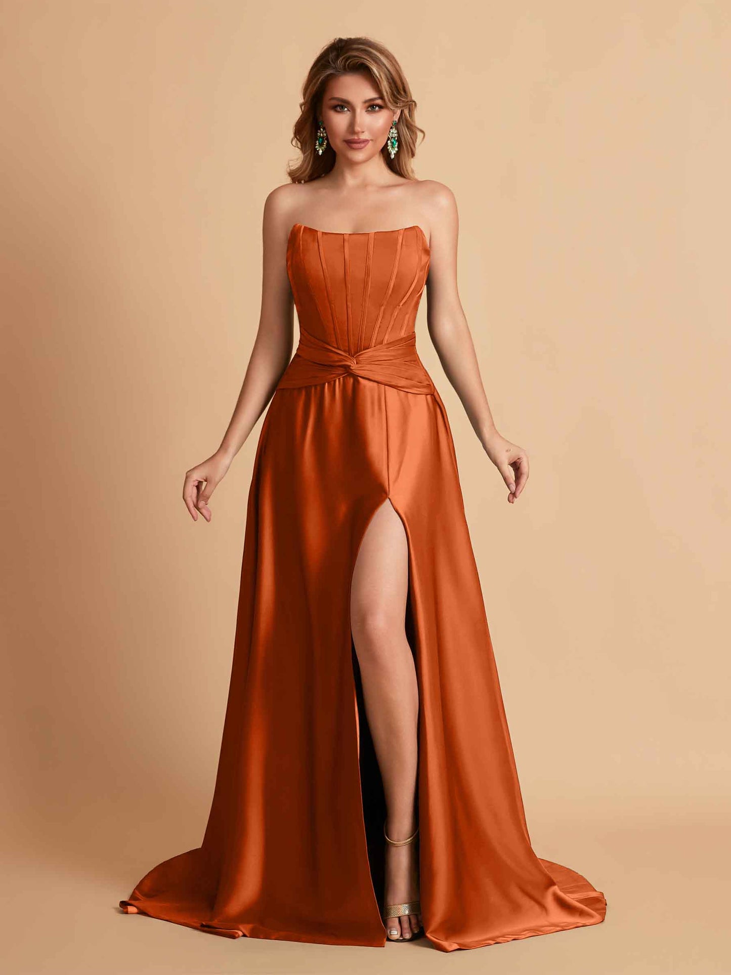 Elegant Satin Sweetheart A-Line Side Slit Floor Length Bridesmaid Dresses