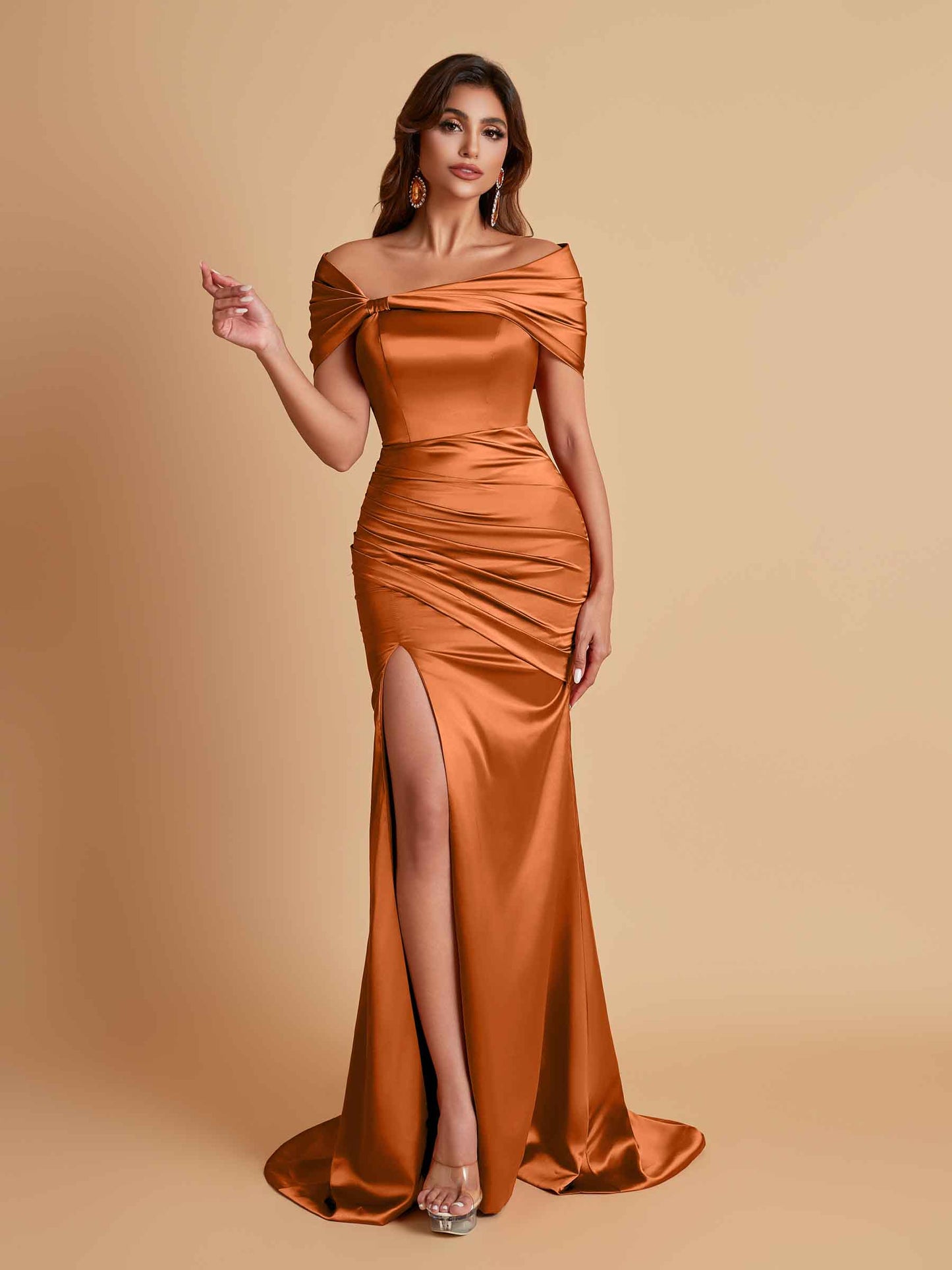 Elegant Soft Satin Off-the-shoulder Side-Slit Mermaid Bridesmaid Dresses
