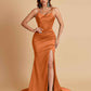 Sexy Spaghetti Straps V Neck Soft Satin Side Slit Floor-Length Mermaid Bridesmaid Dresses