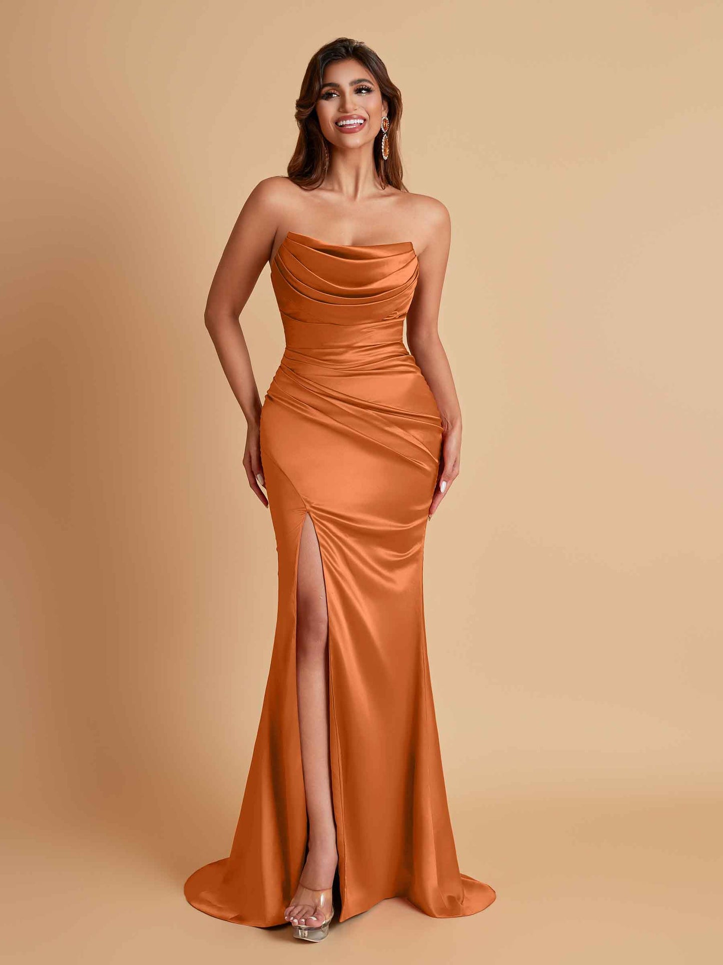 Sexy Soft Satin Mermaid Side Slit Floor-Length Mermaid Bridesmaid Dresses