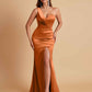 Gorgeous One Shoulder Soft Satin Side Slit Floor-Length Mermaid Bridesmaid Dresses
