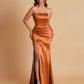 Elegant Soft Satin Strapless Split Side Mermaid Bridesmaid Dresses
