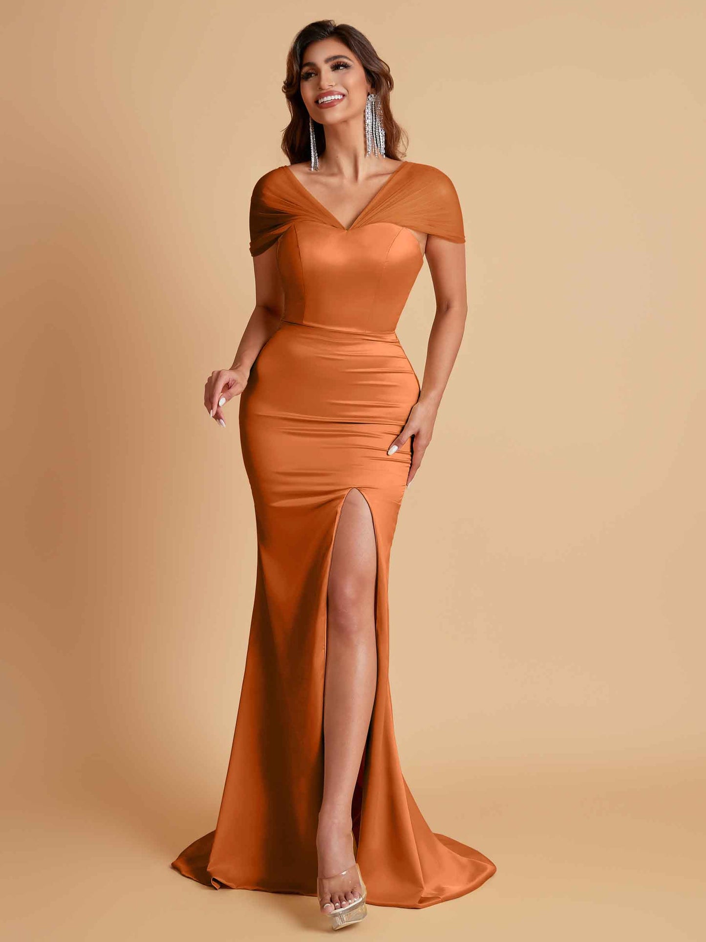 Sexy Soft Satin Mermaid V-neck Floor-Length Mermaid Bridesmaid Dresses