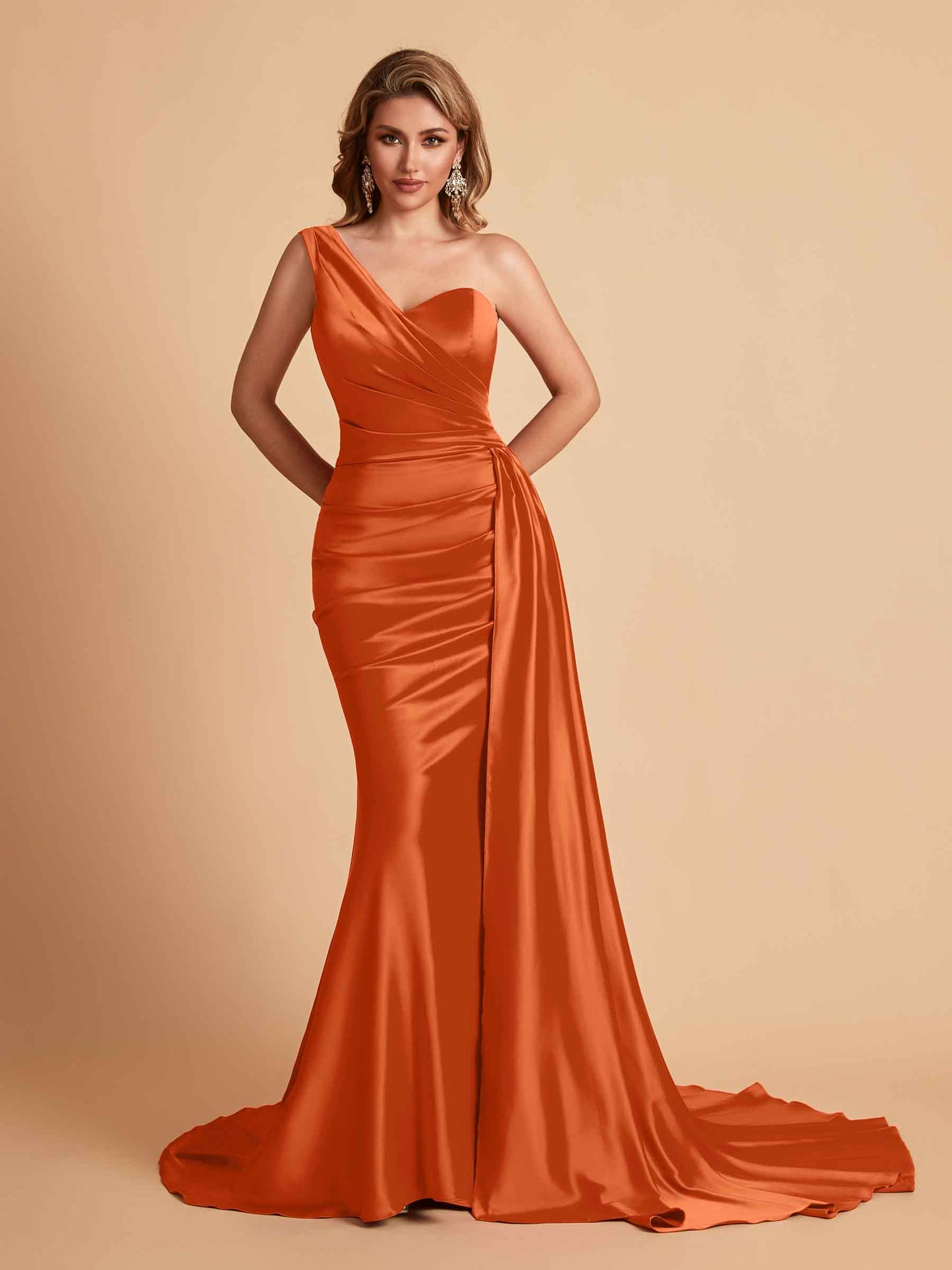 Sexy Satin Mermaid One Shoulder Maxi Long Bridesmaid Dresses Online