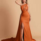 Burnt Orange Mismatched Sexy Satin Trendy Long Wedding Guest Dresses