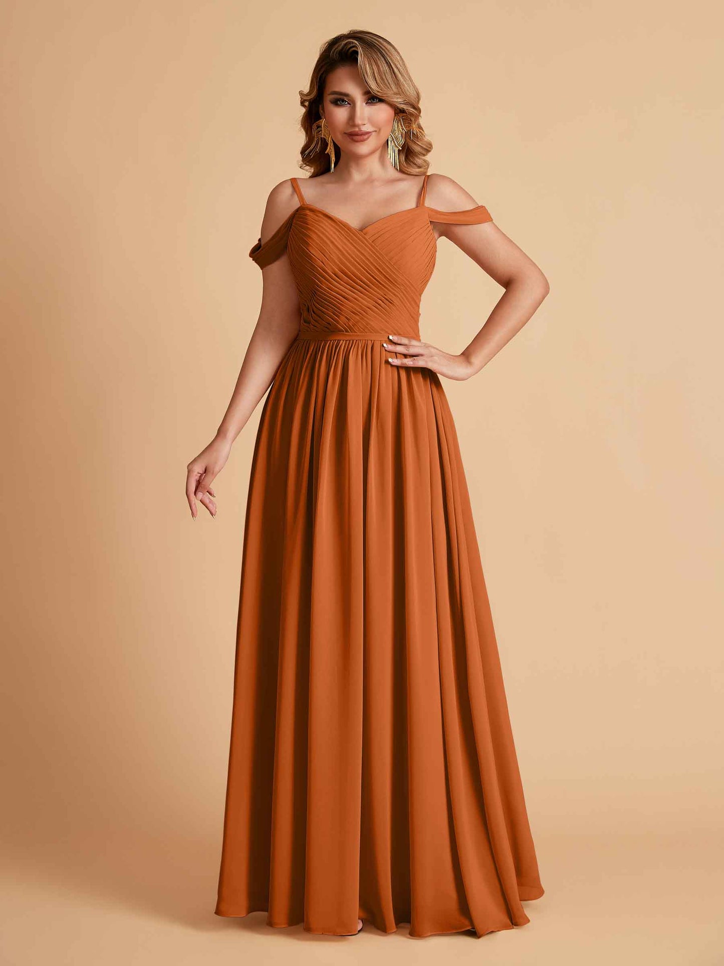 Elegant A-line Chiffon Off The Shoulder V-Neck Bridesmaid Dresses Online