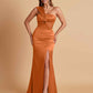 Elegant Soft Satin One Shoulder Strapless Side-Slit Mermaid Bridesmaid Dresses