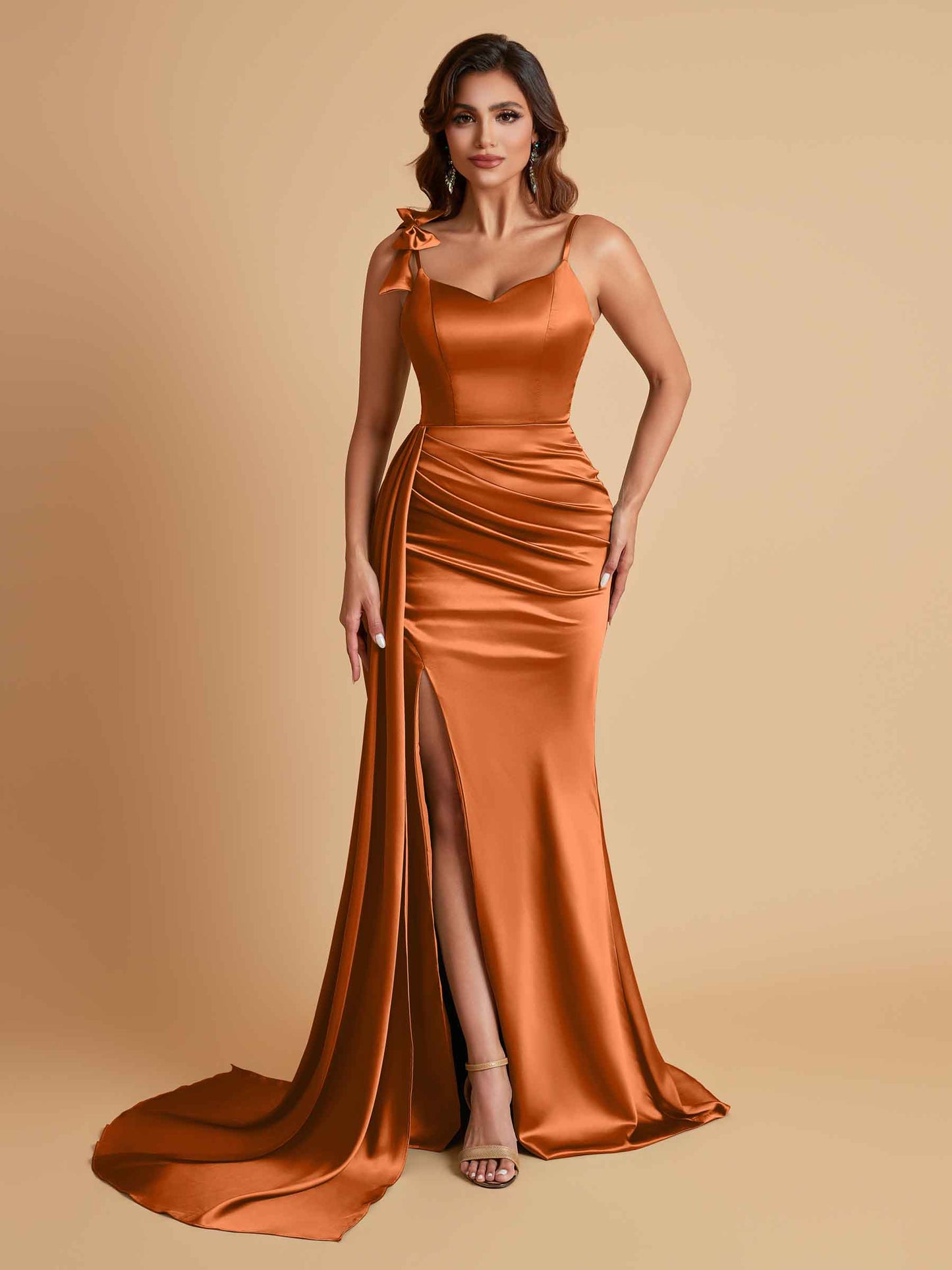 Elegant Soft Satin Mermaid Bowknot Floor-Length Mermaid Bridesmaid Dresses