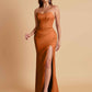 Sexy Strapless Soft Satin Side Slit Floor-Length Mermaid Bridesmaid Dresses