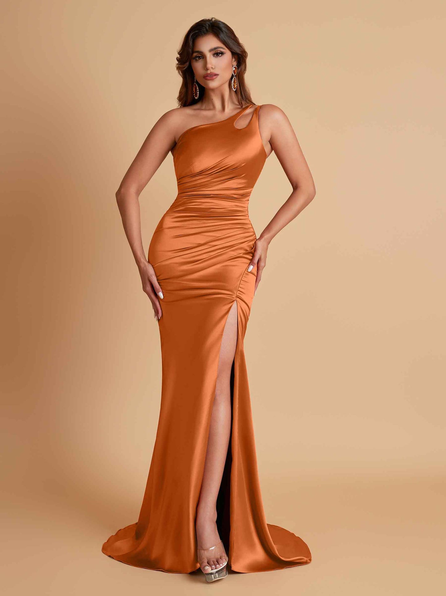 Sexy Soft Satin Mermaid One Shoulder Floor-Length Mermaid Bridesmaid Dresses