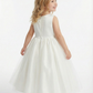 Illusion Lace Flower Girl Dress Sleeveless Applique Bodice Soft Tulle Tea Length