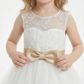 Sleeveless Lace Flower Girl Dress with Bow Waist, Classic A-Line Tulle Tea Length Design