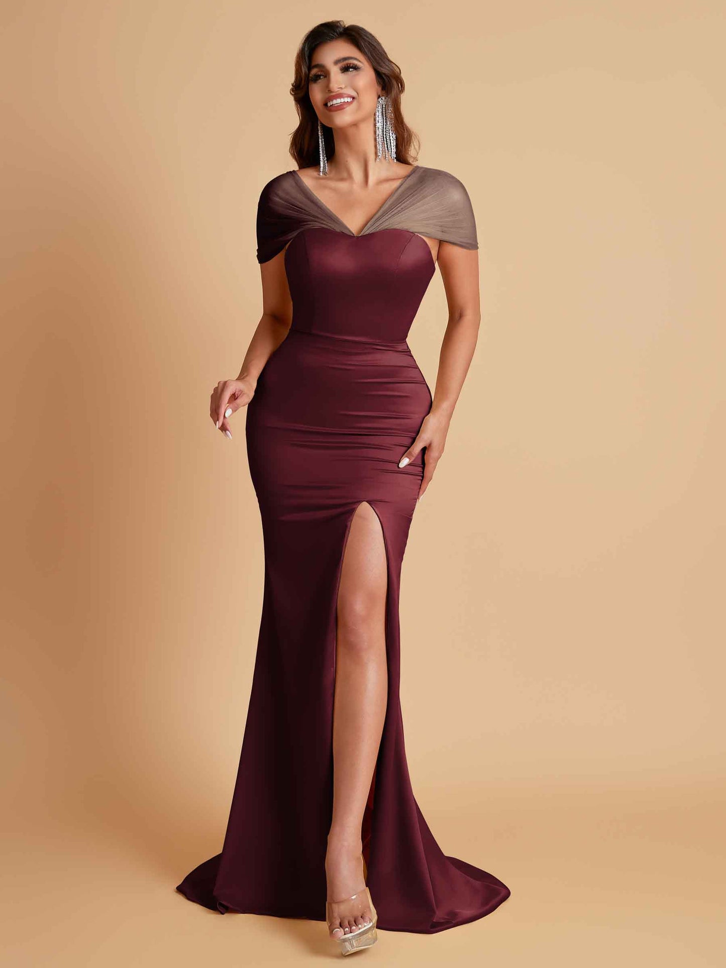 Sexy Soft Satin Mermaid V-neck Floor-Length Mermaid Bridesmaid Dresses